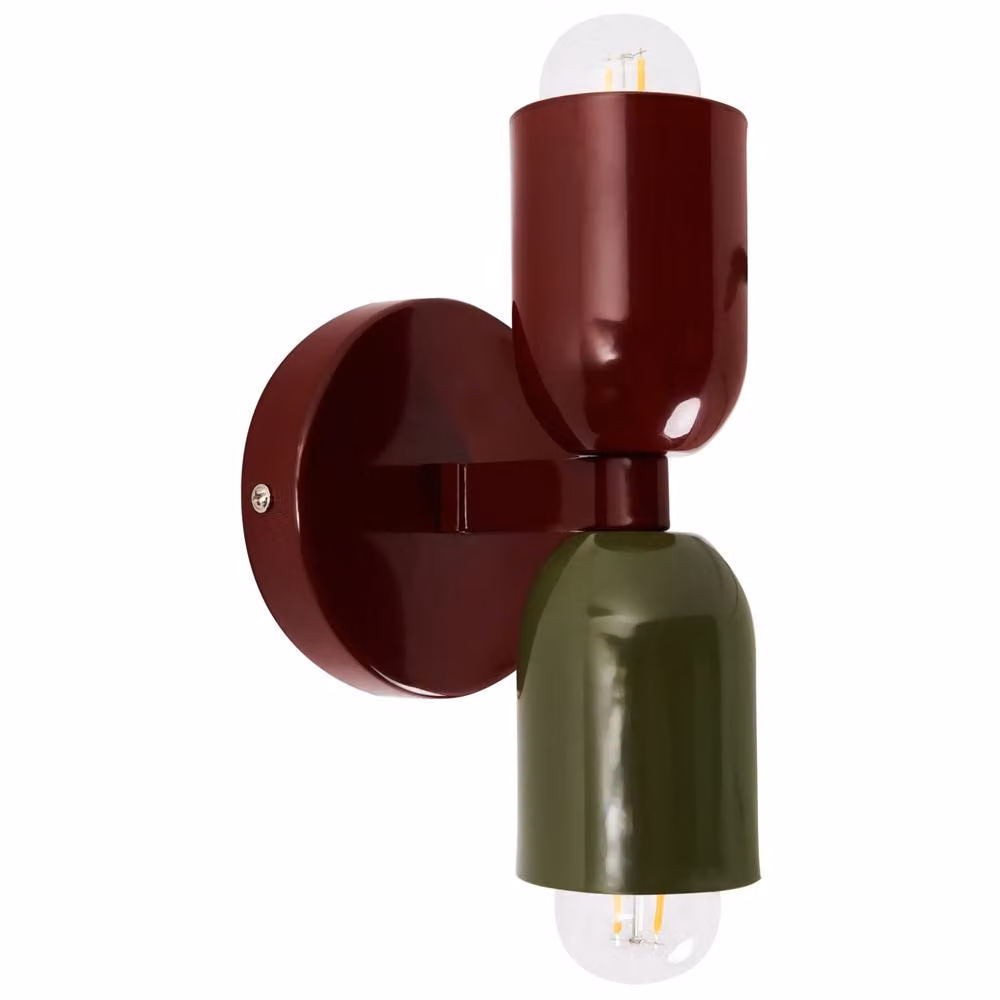 Wyld and Coco Set of 2 Mid-Century Metal Up and Down Wall Lamps in Red and Green – 4