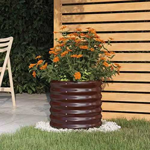 vidaXL Brown Galvanised Steel Ornamental Garden Planter Tub W/D/H: 40 x 40 x 36 cm – 2