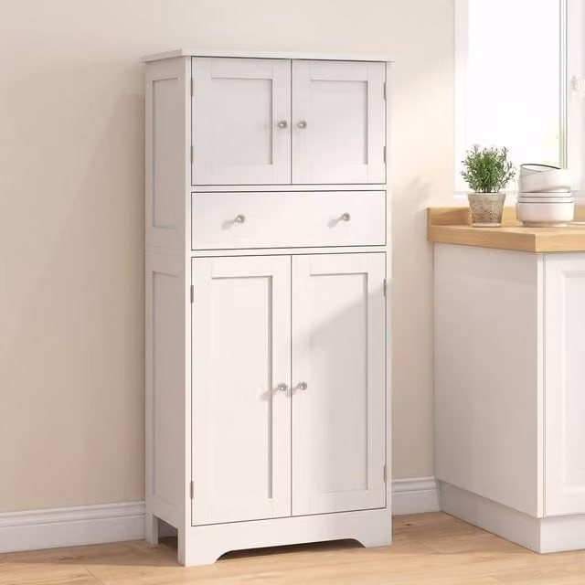 STILVORA Modern White Kitchen Base Cabinet with Drawer and Internal Shelves