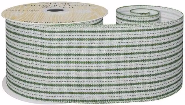 KDMD White and Green Striped Fabric Ribbon, Width: 6.3 cm, Length: 9 m – 1