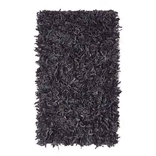 Homescapes Dallas Modern Real Leather Shaggy Rug in Black, Grey and Brown, W: 90 cm, L: 150 cm – 4