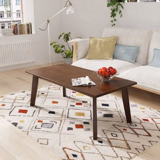 Costway Rectangular Rubberwood Coffee Table in Brown, W/D/H: 120 x 60 x 45 cm