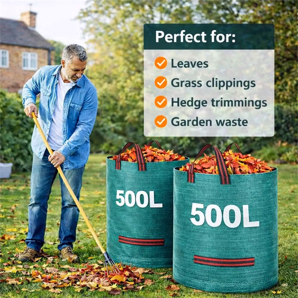 VOGREX 2x 500L Heavy Duty Garden Waste Bags in Green – 3