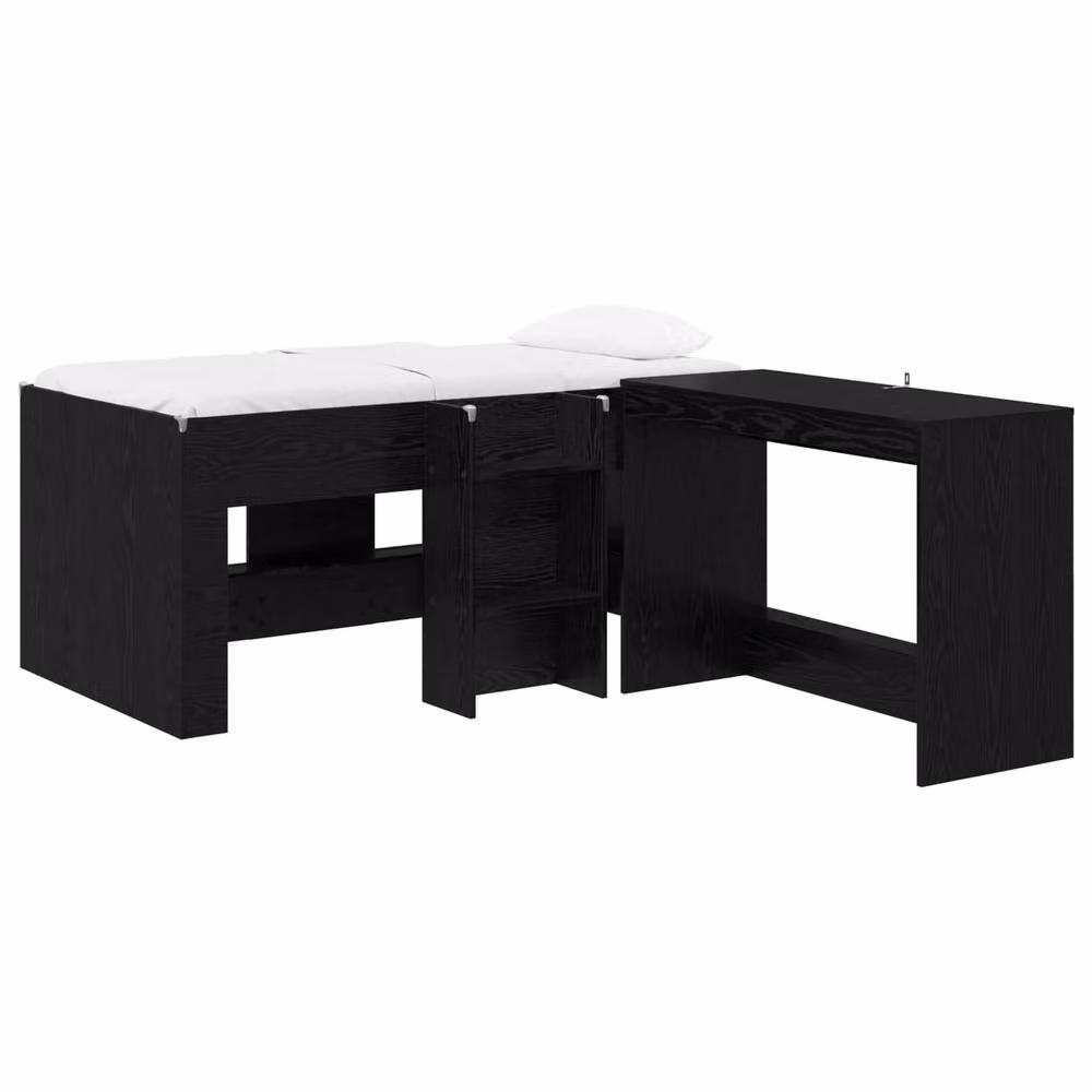 Berkfield Home Kids High Bed Frame with Desk and Stairs, Black Oak Engineered Wood – 2