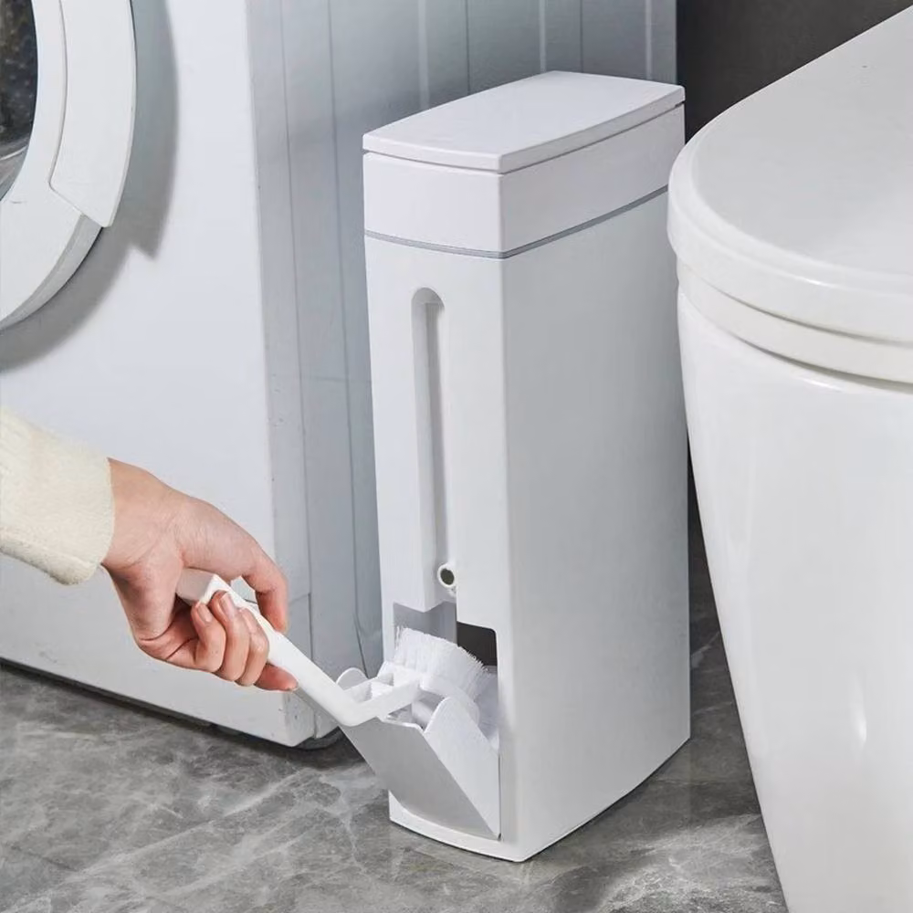 Havendro 2-in-1 Bathroom Toilet Brush and Slim Waste Bin Set in White – 2