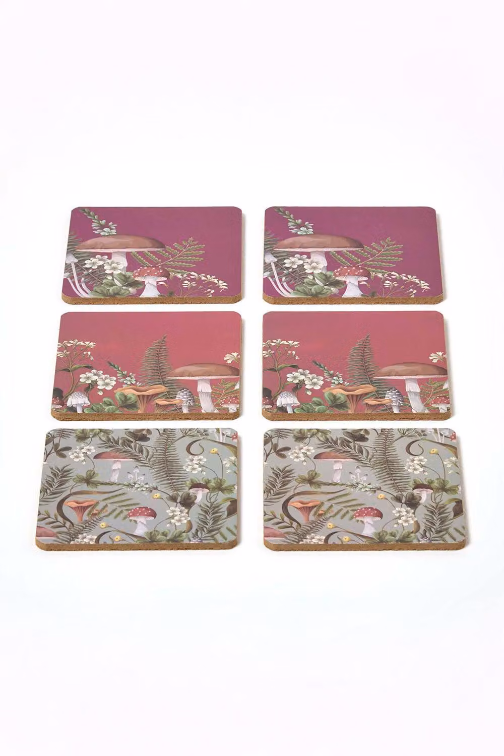 Homescapes Mushroom Cork Coaster Set of 6 with Holder, Multicolour Non-Slip Square Coasters – 2