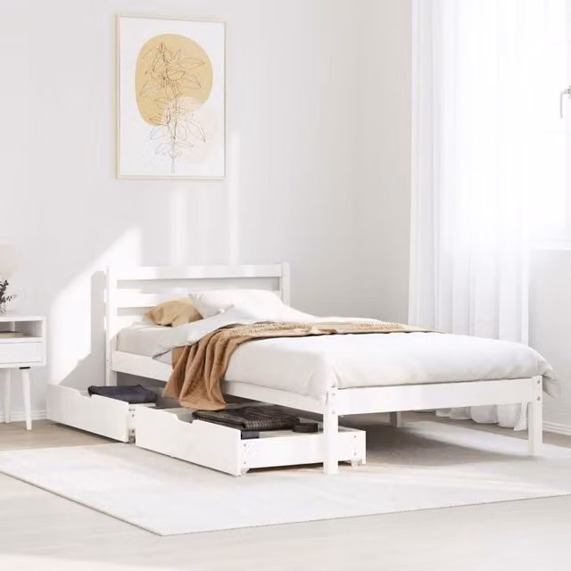 Berkfield Home Single Solid Wood Pine Bed Frame in White, W/D/H: 90 x 190 cm