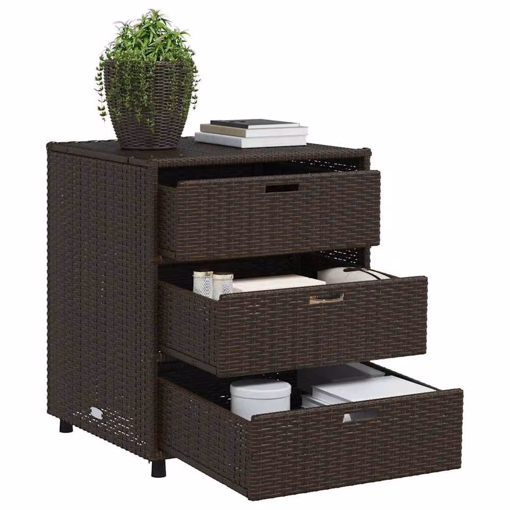 Berkfield Home Garden Storage Cabinet in Brown Poly Rattan and Steel, W/D/H: 55 x 59 x 69 cm – 4