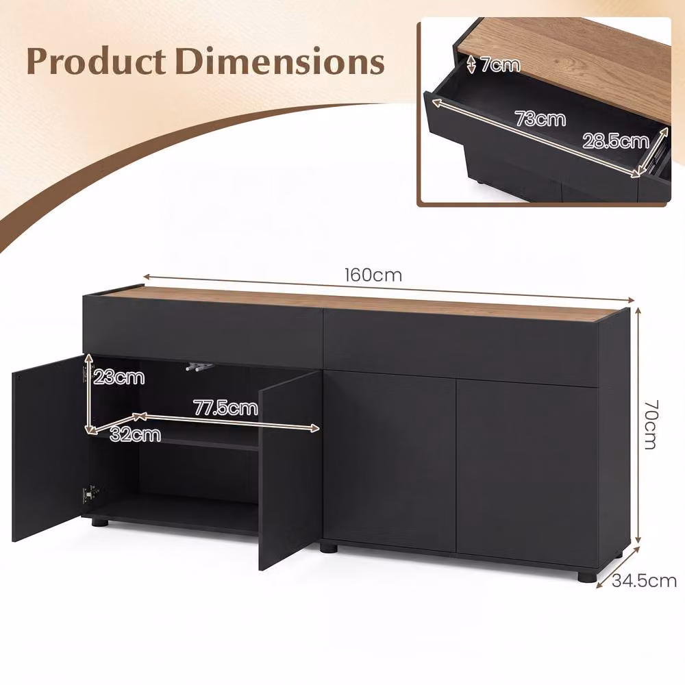 Costway Modern Wooden Sideboard Buffet Cabinet and Coffee Bar in Black – 2