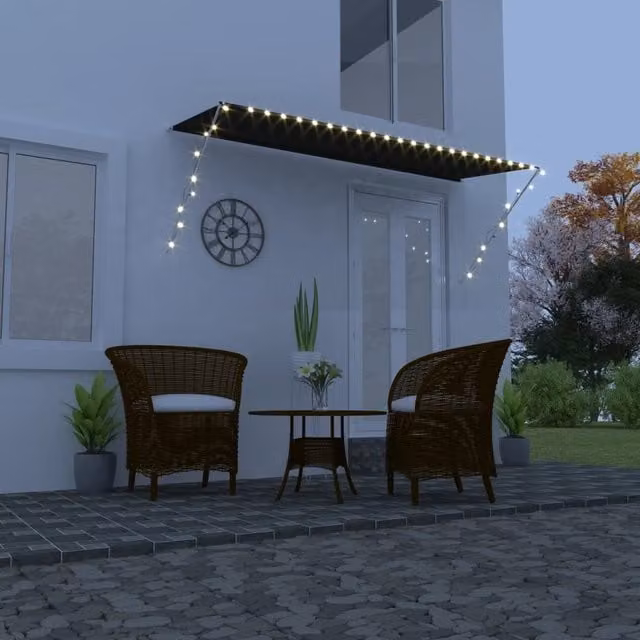 Berkfield Home Retractable Awning with LED in Anthracite and Black, W: 350 cm, D: 150 cm