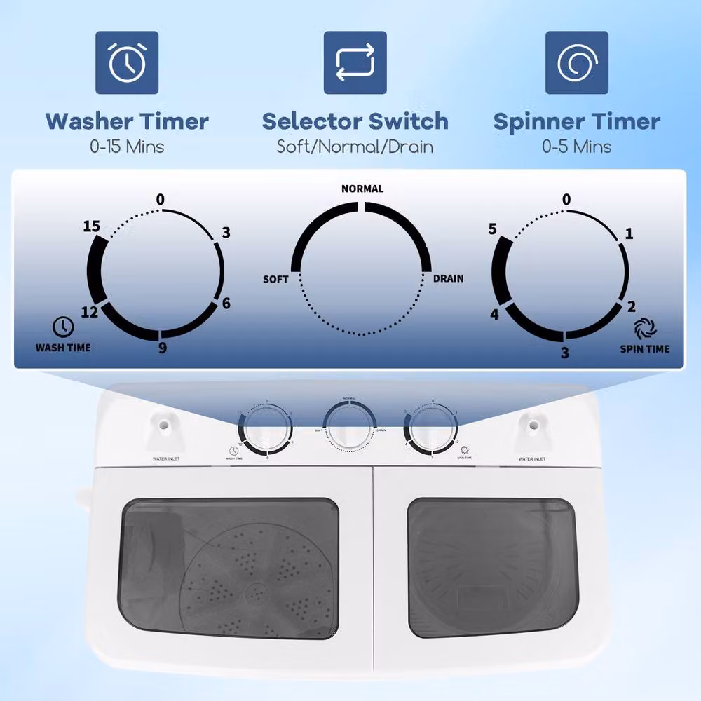 Gymax Twin Tub Top Loader Washing Machine, Grey and White – 5