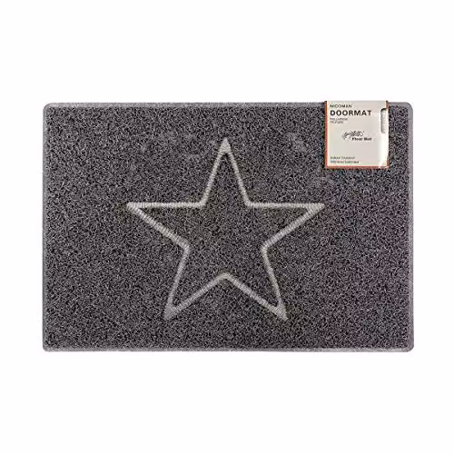 Oseasons Star Large Embossed Doormat in Grey, Spaghetti Coil Vinyl with PVC Backing, W/D: 90 x 60 cm