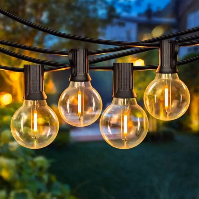 Extrastar LED Outdoor Garden String Lights with Warm White Sphere Bulbs, Black, 25m
