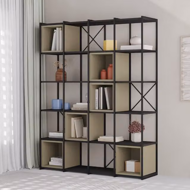 Decortie Vale Maxi Modern 5-Tier Bookcase with Adjustable Shelves in Black and Ash Green