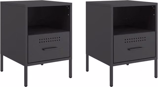 Berkfield Home Set of 2 Black Metal Bedside Cabinets, W/D/H: 36 x 39 x 50.5 cm – 1