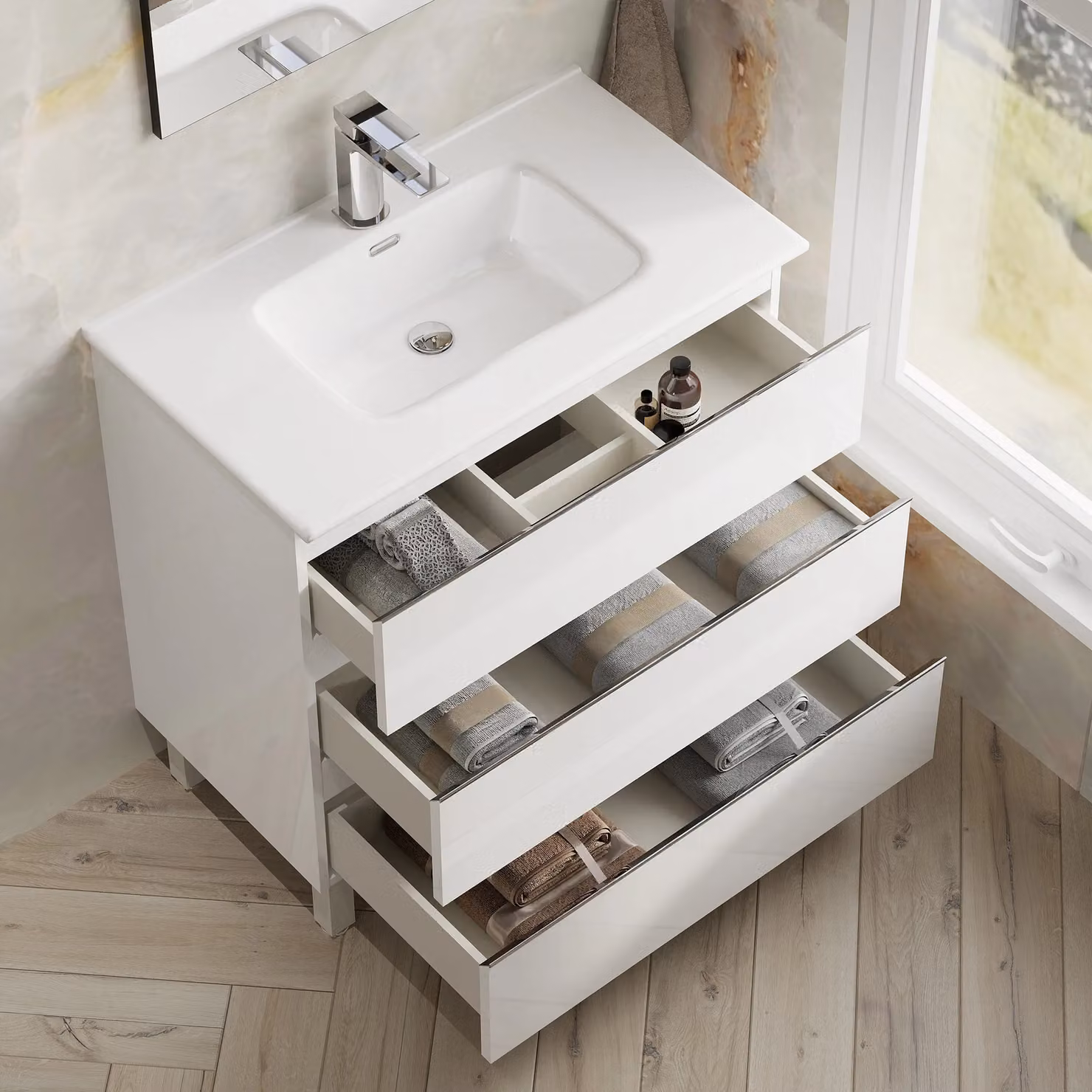 Banyetti Vatilla 800mm Floorstanding Vanity with Athena Basin, Gloss White – 3