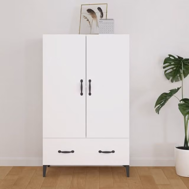 Berkfield Home Modern White Highboard with Internal Drawers and Shelves, W/D/H: 70 x 31 x 115 cm