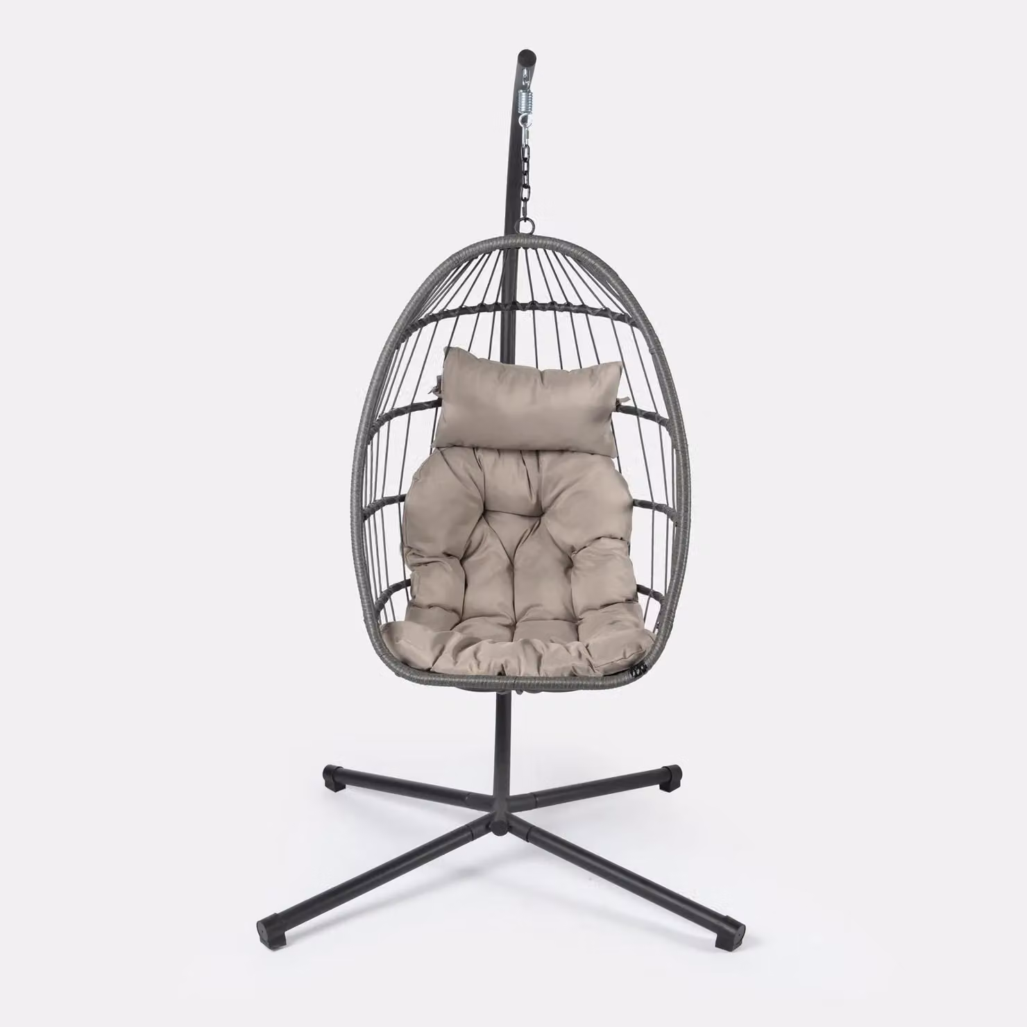 OHS Hanging Egg Chair with Grey Cushions and Rattan Design – 2