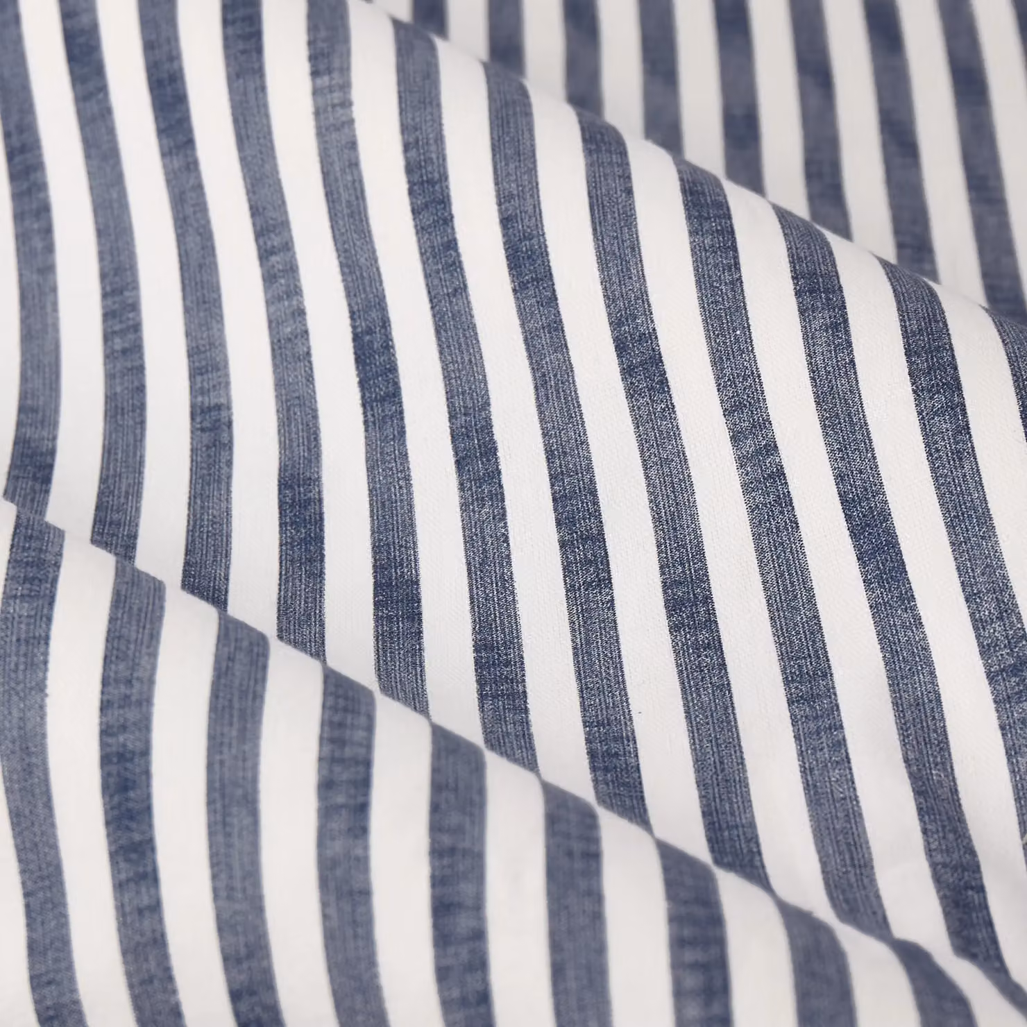 Yard Hebden Striped Blue Cotton Lined Pencil Pleat Curtain Pair, Width: 229 cm, Drop: 229 cm – 4