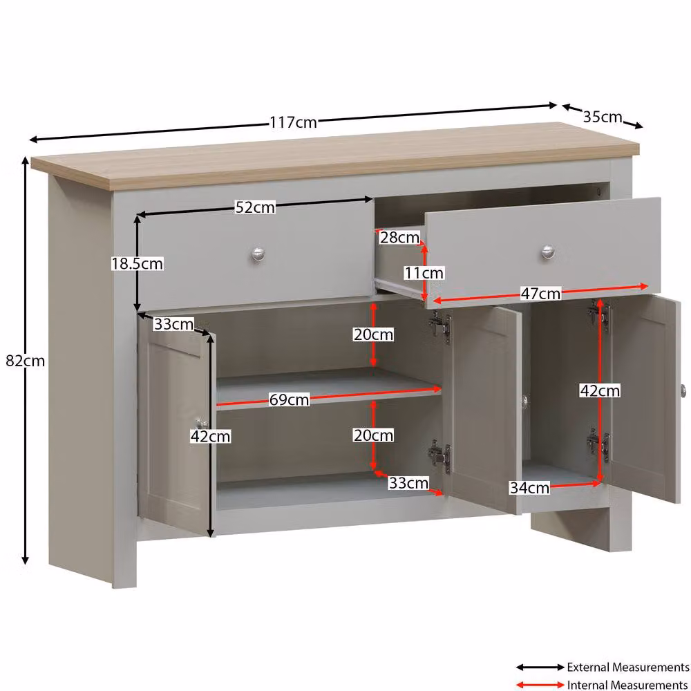 Vida Designs Arlington 2 Drawer 3 Door Sideboard in Grey – 3