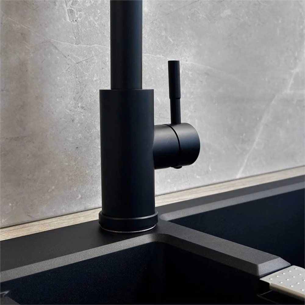 Nordara Swan Neck Pull Out Mono Kitchen Mixer Tap in Matt Black with Ceramic Single Lever Control – 3