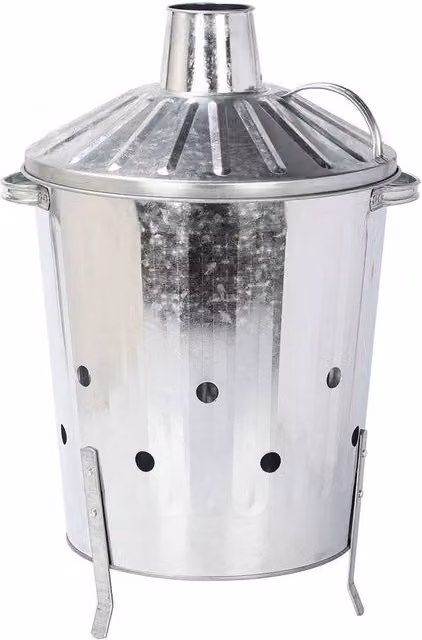 Simpa 40L Galvanised Steel Incinerator with Flip Lid in Metallic Silver