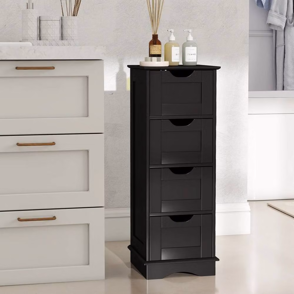 VOGREX Black Matt Modern Narrow Bathroom Floor Storage Cupboard – 4