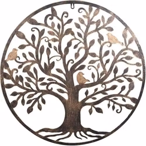 DEENZ Brown Bronze Tree of Life Round Metal Wall Art Hanging Sculpture with Floral and Animal Details, Diameter: 80 cm – 2
