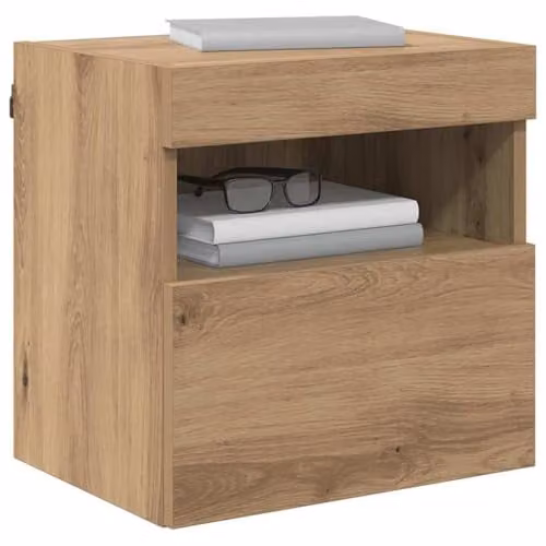 vidaXL Modern Wall Mounted TV Cabinet in Oak with Integrated Lighting and Internal Shelves, W/D/H: 40 x 30 x 40 cm – 1