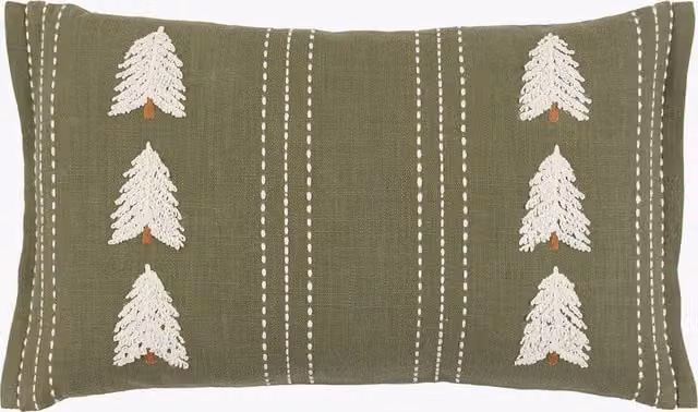 Perch & Parrow Nordic Woodland Tree Motif Green Rectangular Cushion