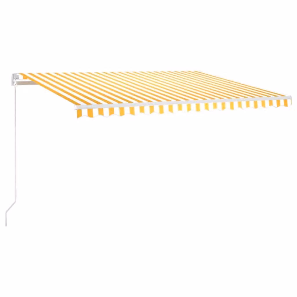 Berkfield Home Manual Retractable Folding Arm Awning in Yellow and White Striped Polyester with Aluminium Frame, W: 450 cm, D: 300 cm – 2