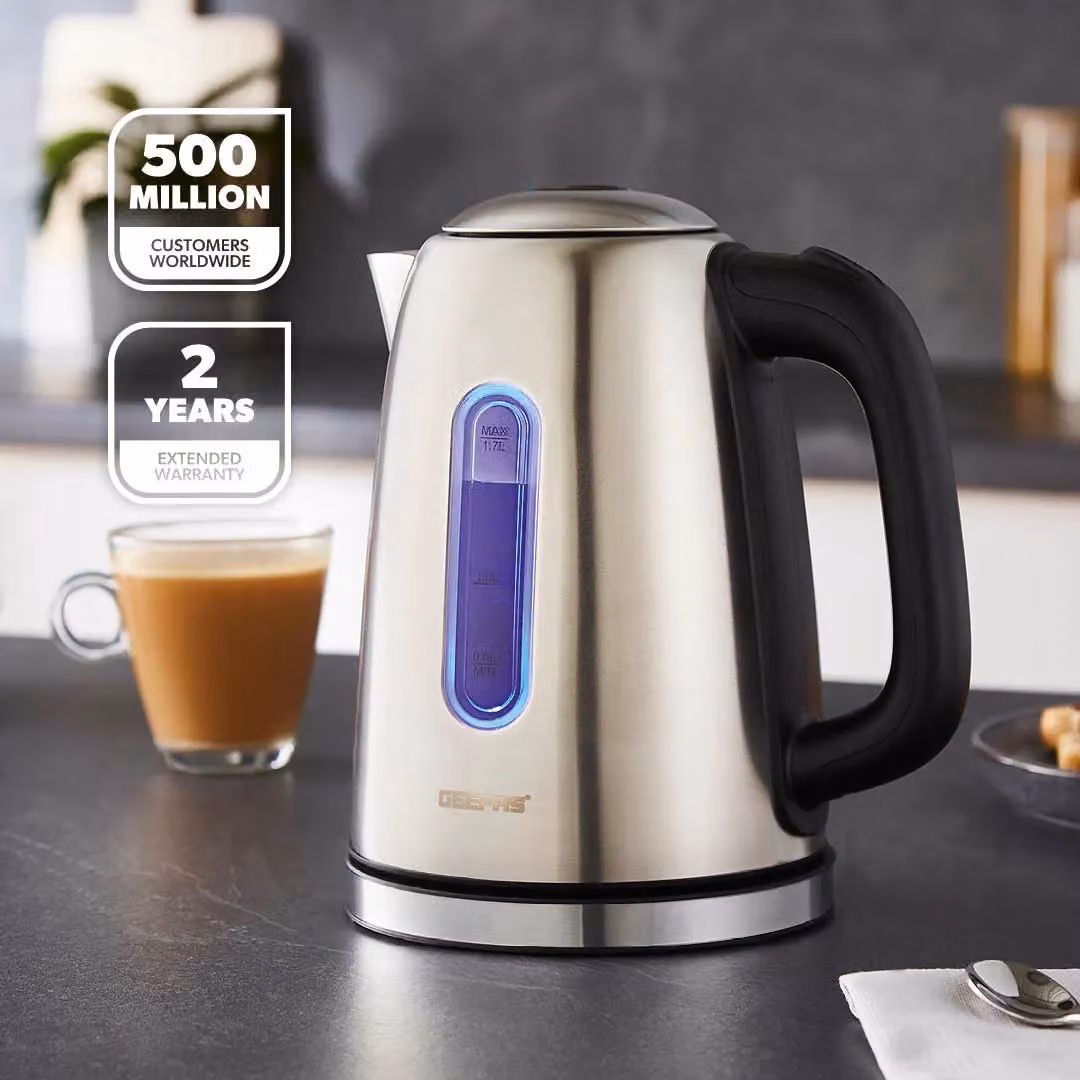 Geepas 1.7L Stainless Steel Illuminating Kettle in Silver with Auto Shut Off and Boil Dry Protection – 2