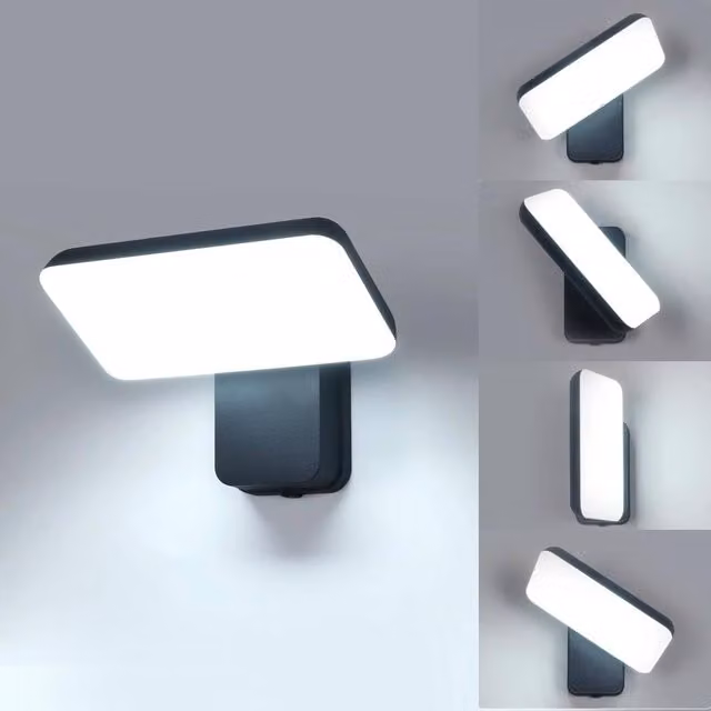 Goeco 16W Outdoor LED Wall Light, IP65 Waterproof Rotatable Modern Lamp in Black, 6500K Cool White – 1