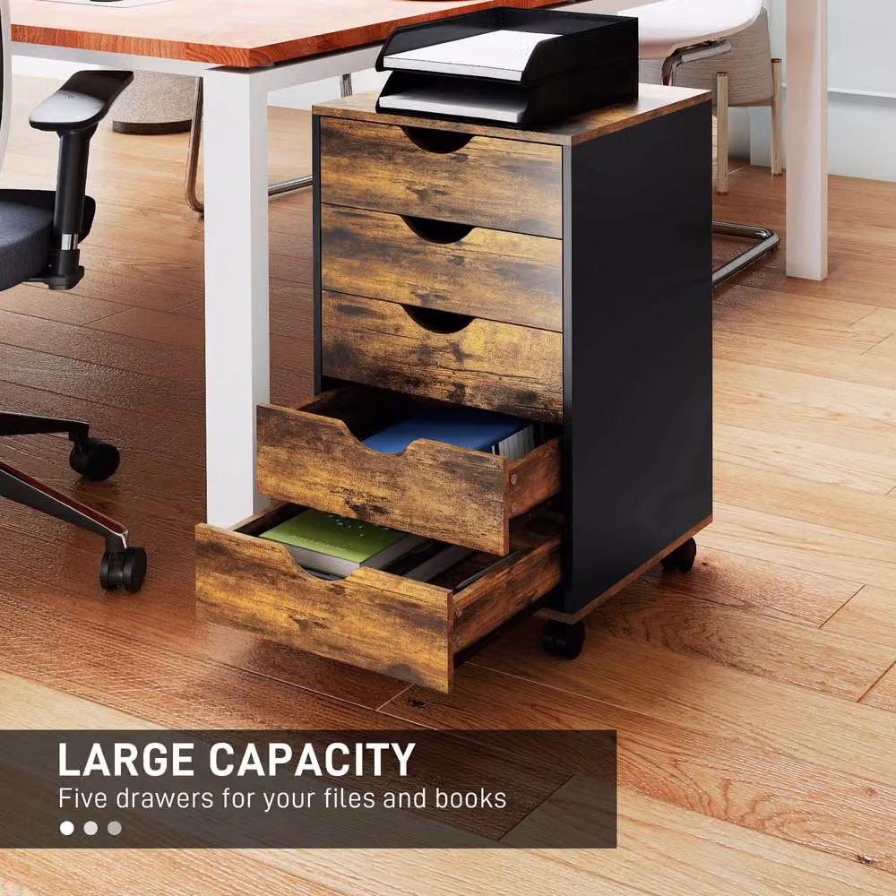 STILVORA Five-Drawer Filing Cabinet with Wheels in Brown – 6