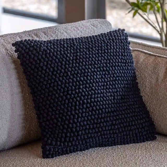 Terrys Plain Square Filled Cushion in Blue and Black, W/D/H: 45 x 45 x 45 cm