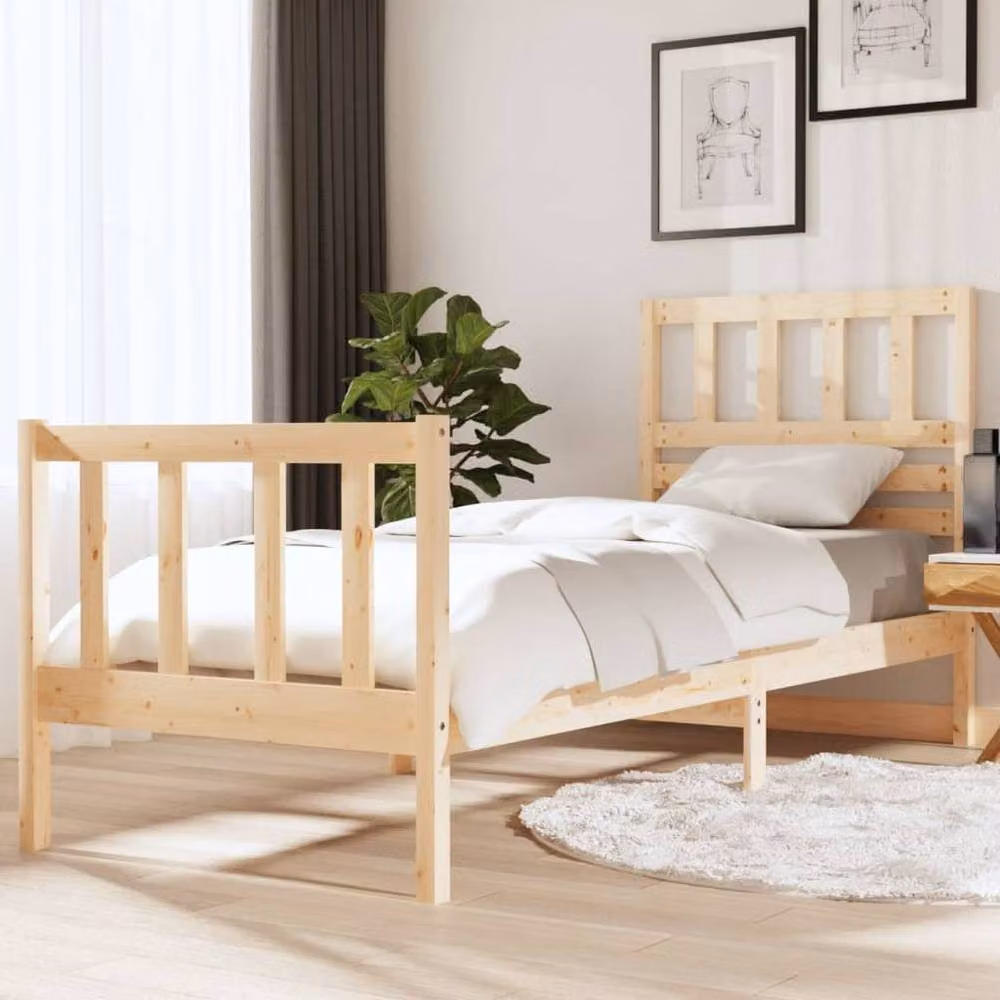 Berkfield Home Beautiful Small Single Solid Wood Bed Frame in Beige – 2