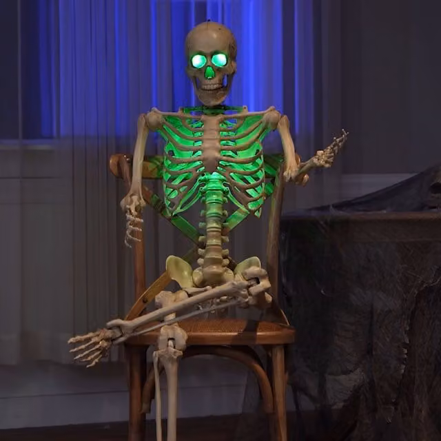 Samuel ALEXANDER Battery Powered Light Up Halloween Skeleton with Poseable Joints and Green LEDs, Height: 152 cm – 1