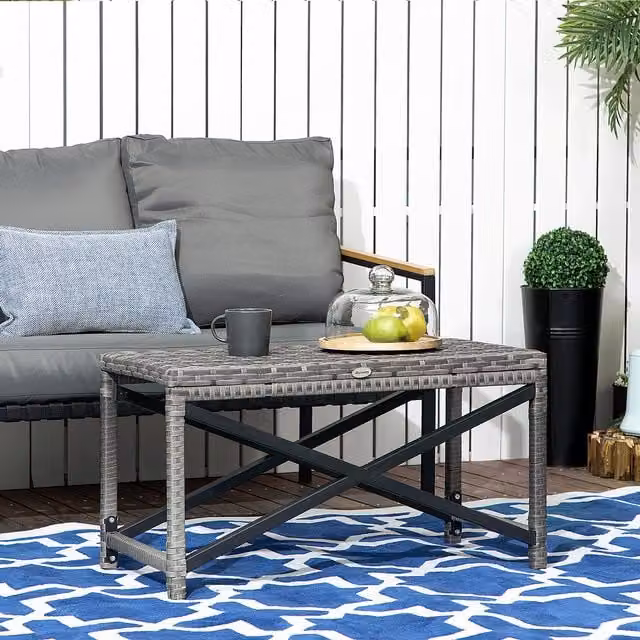 Outsunny Grey PE Rattan Outdoor Coffee Table with Plastic Board – 1