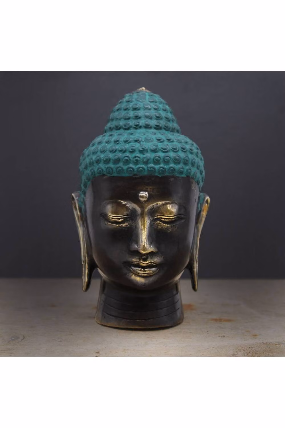 KDMD Large Antique Brass Buddha Head Decorative Metal Tabletop Sculpture in Petrol – 4
