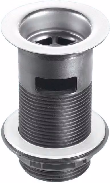 McAlpine BSW12 1 1/4 inch Black Plastic Slotted Basin Waste, 60mm Flange x 3 1/2 inch Tail, Grey