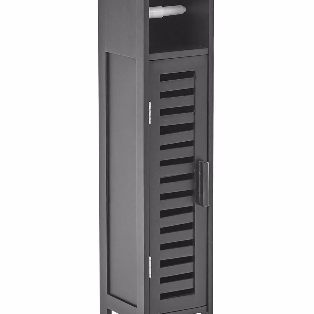 Wyld and Coco Black Bamboo Wall Mounted Modern Bathroom Storage Unit with Shelves and Hinged Doors – 2