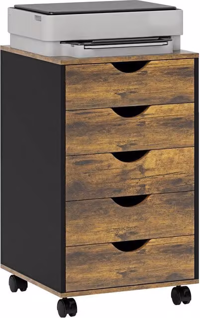 Rolipo 5-Drawer Rustic Brown MDF Office Filing Cabinet with Castors