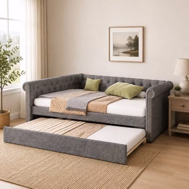 STILVORA Modern Single Upholstered Velvet Daybed in Grey, W/D/H: 90 x 190 cm
