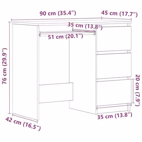 vidaXL Modern Writing Desk in Smoked Oak, W 90 cm x D 45 cm x H 76 cm – 3