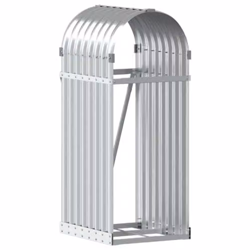 vidaXL Freestanding Log Holder in Silver Galvanised Steel W/D/H: 40 x 45 x 100 cm – 1