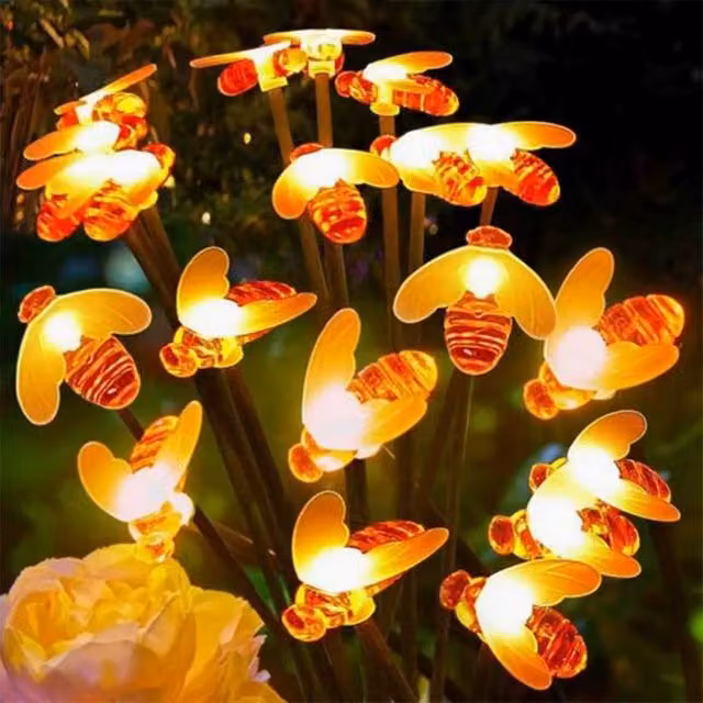 Quipulse Solar Bee Shape Garden Stake Decor Lights with 6 Warm White Heads