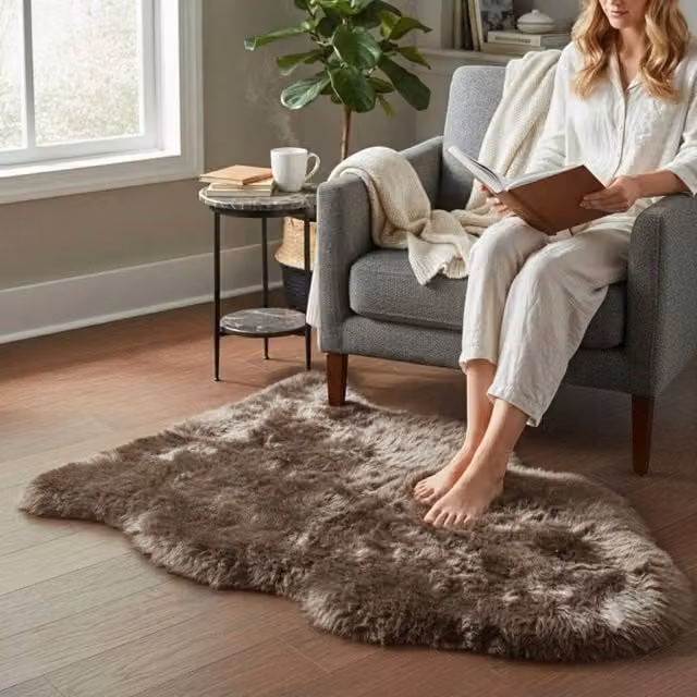 Infinity Leather Natural Wool Single Sheepskin Rug in Medium Beige, W: 90 cm, D: 60 cm