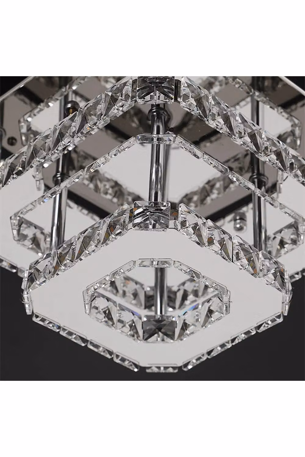 Living and Home Silver Crystal Square Double Layer LED Ceiling Light, Cool White, W/D/H: 30 x 30 x 14 cm – 5
