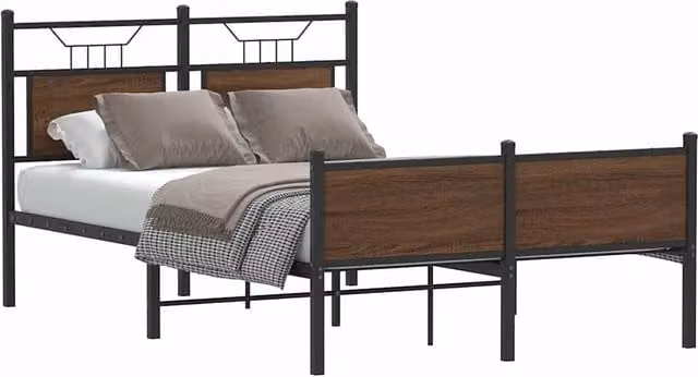 Berkfield Home Small Double Bed Frame in Brown Oak, Engineered Wood, W/D/H: 120 x 190 cm – 1