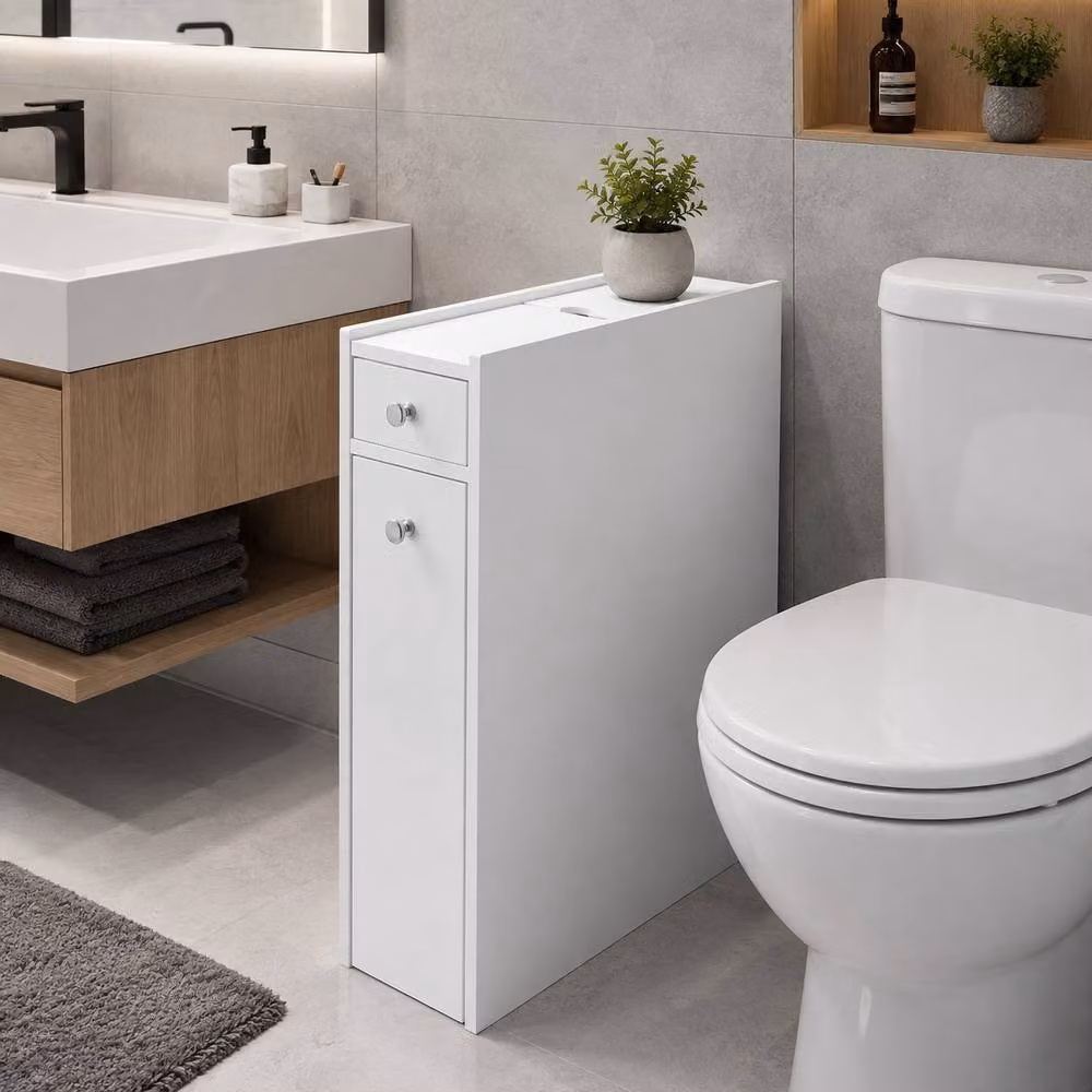 SPOT ON DEALZ White Slimline Bathroom Storage Cabinet with 2 Drawers, W/D/H: 16.0 x 48.5 x 58.0 cm – 2